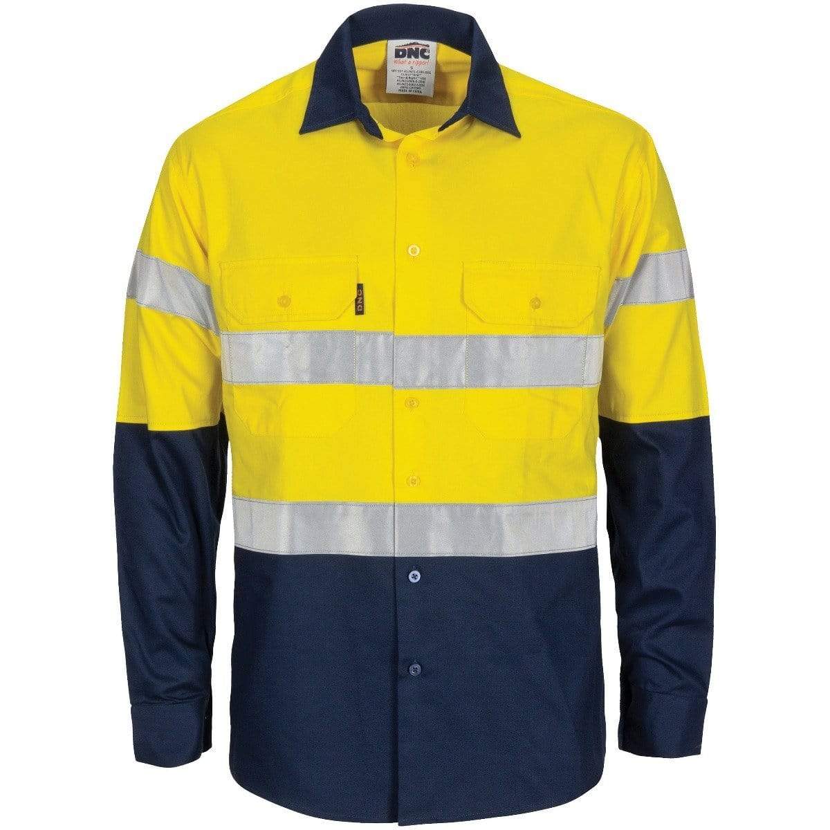 Dnc Workwear Hi-vis R/w Cool-breeze T2 Vertical Vented Long Sleeve Cotton Shirt With Gusset Sleeves, Generic R/tape - 3782